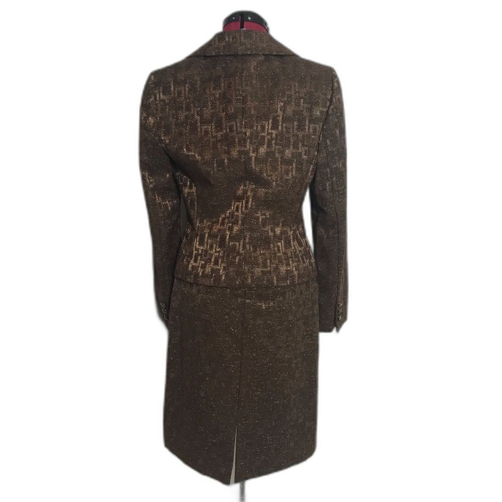 NWT Antonio Melani Skirt Suit Size 6 Brown & Gold 2-Piece Set Skirt & Blazer - Picture 2 of 14